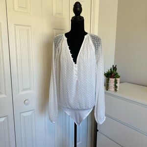 Abercrombie & Fitch White Sheer Bodysuit Long Sleeve Size Large